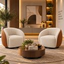 Ver imagem 1 de Kit 2 Poltrona Giratória 360° Orgânica Bouclé Sala Nuvem:Bouclê/Courino Sintético/ Off White Detalhe