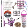 Kit de Pescaria Infantil Rosa Vara Molinete + 82 peças - 2