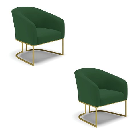 Kit 02 Poltronas Stella Veludo Verde Base Industrial Dourada - D’Rossi