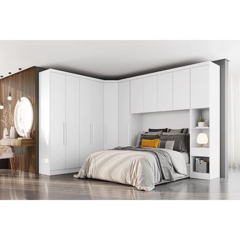 Quarto Casal Modulado Rizon 5 Peças (1 Armário Ponte + 1 Closet + 2 Guarda Roupas + 1 Complemento) Q