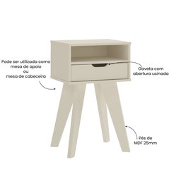 Mesa Lateral de Apoio com Gaveta Pés Retrô Vip Artely - 5
