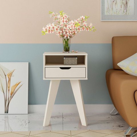 Mesa Lateral de Apoio com Gaveta Pés Retrô Vip Artely Branco