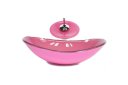 Ver imagem 1 de CUBA DE VIDRO OVAL 55CM ROSA + VALVULA + TORNEIRA CASCATA