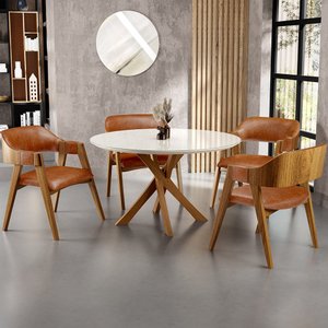 Kit 04 Cadeiras para Sala de Jantar e Estar Living Estofada Suran L02 Couríssimo Camel - Lyam Lyam D
