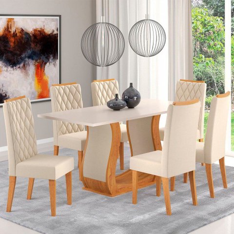 Mesa de Jantar 6 Lugares Dallas Mel/blonde/nude - Viero Móveis