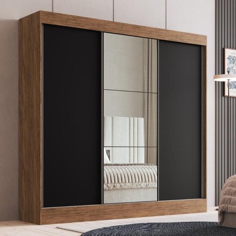 Guarda-Roupa Casal com Espelhos 3 Portas de Correr 4 Gavetas Multimóveis