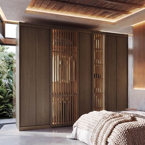 Guarda Roupas Casal 270cm Seringal c/LED CabeCasa MadeiraOriginals Marrom/Nogal