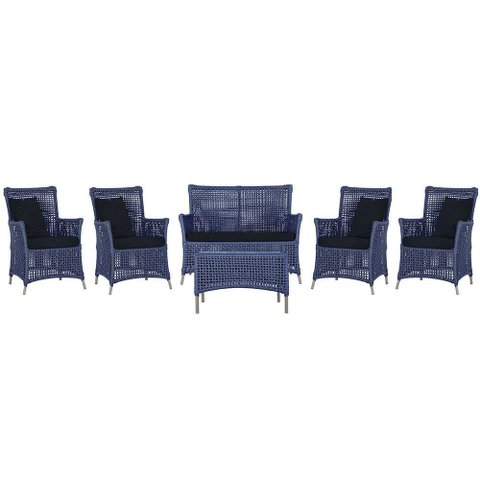 Jogo Sofá 4 Poltronas e Mesa Igapó Fendi E12 Trama Original Azul