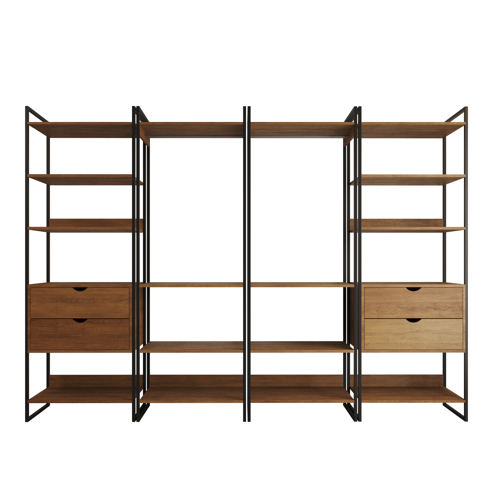 Quatro Modulos para Closet Industrial Ferro Preto Tampo Amêndoa