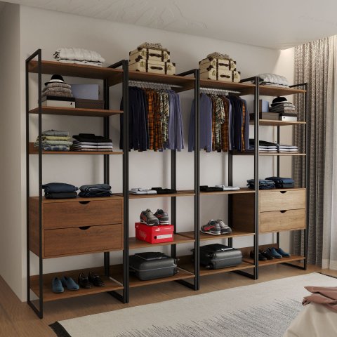 Quatro Modulos para Closet Industrial Ferro Preto Tampo Amêndoa