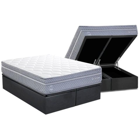 Conjunto Box Baú Queen: Colchão Molas Herval Maxspring C1780 + Base Crc Suede Gray (158x198)