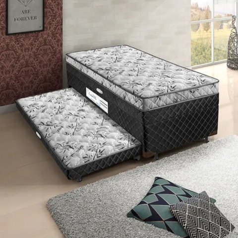 Cama Box Solteiro Baú Conjugado Ortopédico Carol Cama Auxiliar Somopar