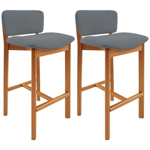 Kit 02 Banquetas Alta para Cozinha Sala de Jantar Bar Dara L02 Suede Cinza - Lyam Decor