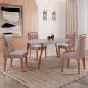 Ver imagem 1 de Mesa de Jantar Copper 120cm MDF Vidro com 4 Cadeiras Moderna Linho Capuccino/Off/Nat/Serig. Off