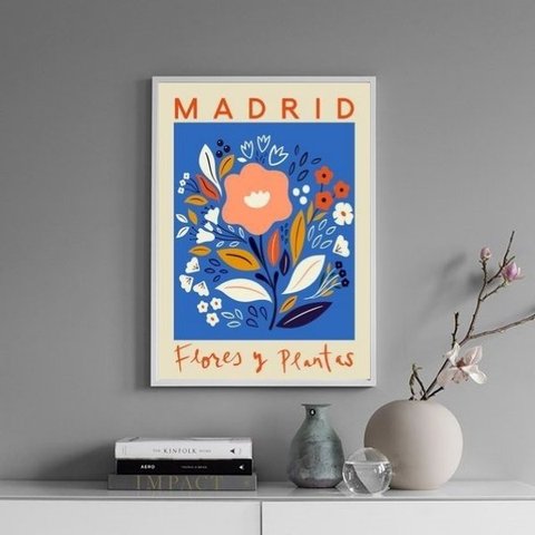 Quadro Poster Flores e Plantas - Madrid 24x18cm:madeira Branca
