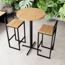 Ver imagem 1 de Conjunto Mesa Alta Bar Bistrô Redonda Pinus 2 Banquetas Industrial Black Don Castro Decor Industrial