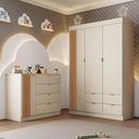 Ver imagem 2 de Jogo de Quarto Infantil Ayla com Guarda Roupa e Cômoda Off White Acetinado - Phoenix Baby
