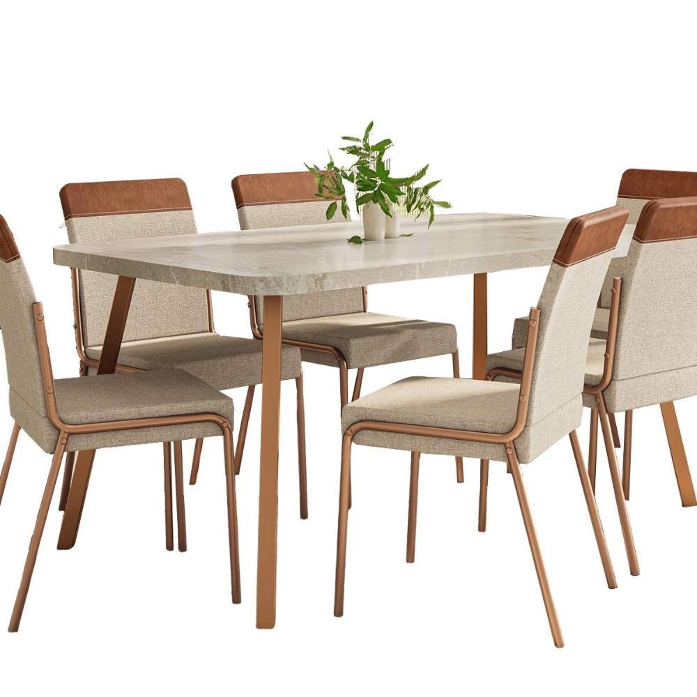 Conjunto Mesa de Jantar 160cm + 6 Cadeiras Duo Estofada Pr Cor:petra com Areia Rosê - 2