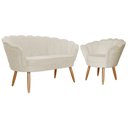Ver imagem 1 de Kit Namoradeira e 1 Poltrona Pétala Decorativa Veludo Bege  - Montanaris Decor