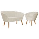 Ver imagem 1 de Kit Namoradeira e 1 Poltrona Pétala Decorativa Veludo Bege - Montanaris Decor