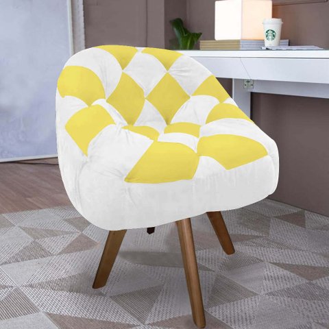 Poltrona Paloma Escritório Sala Giratória Madeira Suede Branco e Suede Amarelo - Dominic Decor