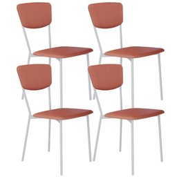 Kit 04 Cadeira para Sala de Jantar Village Branco C01 Courino Terra Rosê - Lyam Decor - 1
