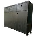 Ver imagem 2 de Buffet Industrial de Ferro e Madeira na Cor Preta com 3 Portas e 2 Gavetas