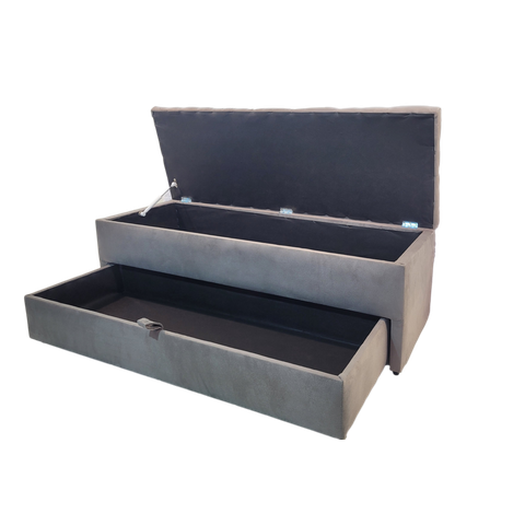 Puf Baú (Sapateiro) Com Gaveta Queen 160x50x45cm Cor Camurça - Estrutura em MDF