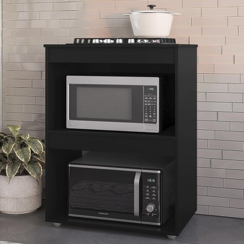 Balcão para Cooktop e Forno Microondas 75cm Adriana Preto - AJL Móveis
