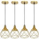 Ver imagem 1 de 4 Pendente Aramado Esfera Balonê Dourado Lustre Luminária Teto Regulável Sala Cozinha Industrial Agp