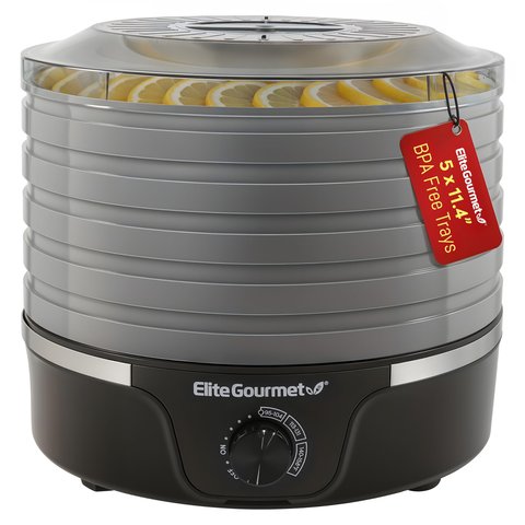 Elite Gourmet Desidratador de Alimentos 5 Bandejas com Controle de Temperatura (preto/cinza)