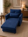 Ver imagem 4 de Poltrona Sofá Cama Solteiro Assento Dobrável no Veludo Azul