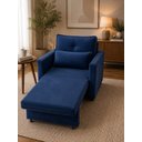 Ver imagem 4 de Poltrona Sofá Cama Solteiro Assento Dobrável no Veludo Azul