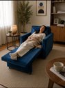 Ver imagem 5 de Poltrona Sofá Cama Solteiro Assento Dobrável no Veludo Azul