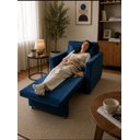Ver imagem 5 de Poltrona Sofá Cama Solteiro Assento Dobrável no Veludo Azul