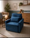 Ver imagem 1 de Poltrona Sofá Cama Solteiro Assento Dobrável no Veludo Azul