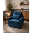 Ver imagem 1 de Poltrona Sofá Cama Solteiro Assento Dobrável no Veludo Azul