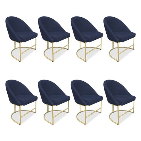 Kit 08 Cadeiras Poltrona de Jantar Bela Veludo Base Metálica Industrial Dourado - Pallazio