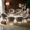 Ver imagem 1 de Kit 8 Poltrona Sala Decorativa Sofia Veludo Bege Pés Palito Castanho - Arkell