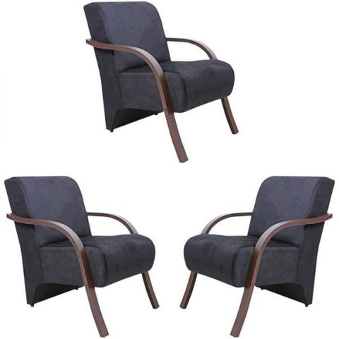 Kit 3 Poltronas Vênus 1 Lugar Suede Grafite