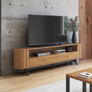 Rack Curvo para Tv de até 75" com 02 Gavetas 220cm 100% Mdf Tb302 Dalla Costa-freijó/preto Fosco