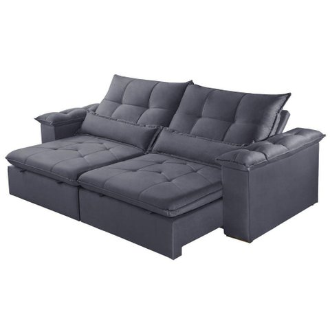 Sofá B010 3 Lugares Retrátil e Reclinável 210cm Cinza Escuro Veludo Meu Sofá Online