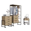 Ver imagem 2 de Conjunto Quarto Industrial Closet, Sapateira, Cômoda e Mesa de Cabeceira Marrom/Preto/Oak