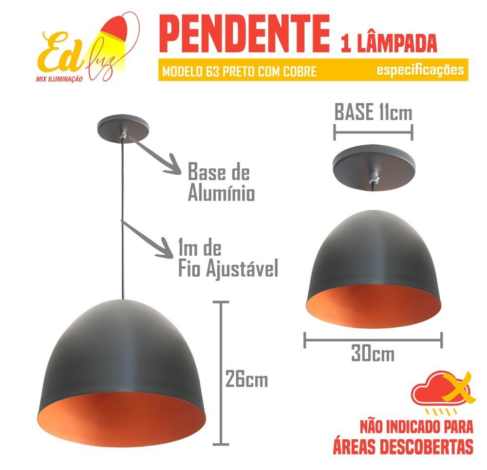 Pendente Oval Balcão Area Gourmet Sala Cozinha Alumínio 30cm 1lp - 2