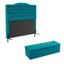 Ver imagem 1 de Kit Cabeceira Decorativa Para Cama Box Pollux e Calçadeira Sagitarius 195 Para Cama King Sued Azul T