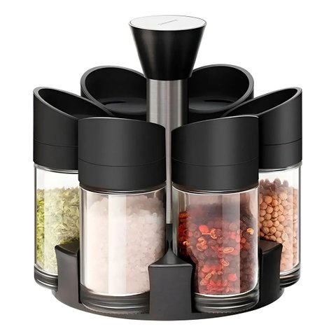 Porta Tempero Condimento Giratorio 360 Cozinha 6 Potes Preto Única