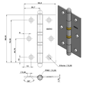 Ver imagem 2 de Dobradiça Isero Kit C/3 - Ferro Pino Bola 3 1/2 X 2 5/16'' Leve 2 Aneis - Cromado