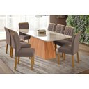 Ver imagem 1 de Conjunto: Mesa Sala Jantar Helena Tampo Madeirado C/ Vidro 210x100cm e 8 Cadeiras Juliana Cinamomo/