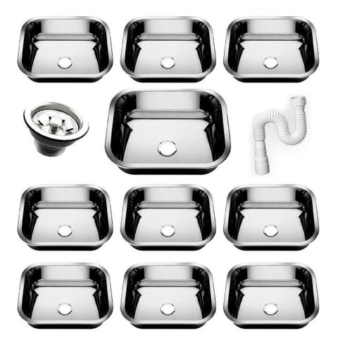 10 Cubas Pia Inox N0 40x34x17 Aço 430 Cozinha As Atacado Kit