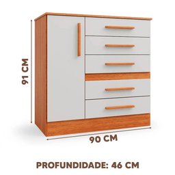 Cômoda 1 Porta 5 Gavetas Freijó Off White Advantage Batrol - 4